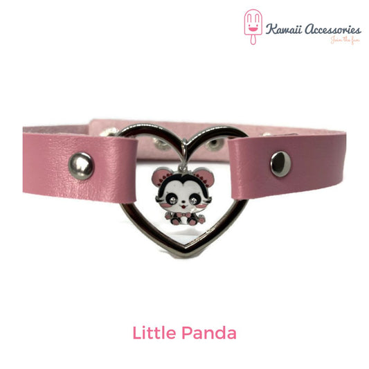 Choker - leer met RVS bedel - Kawaii style