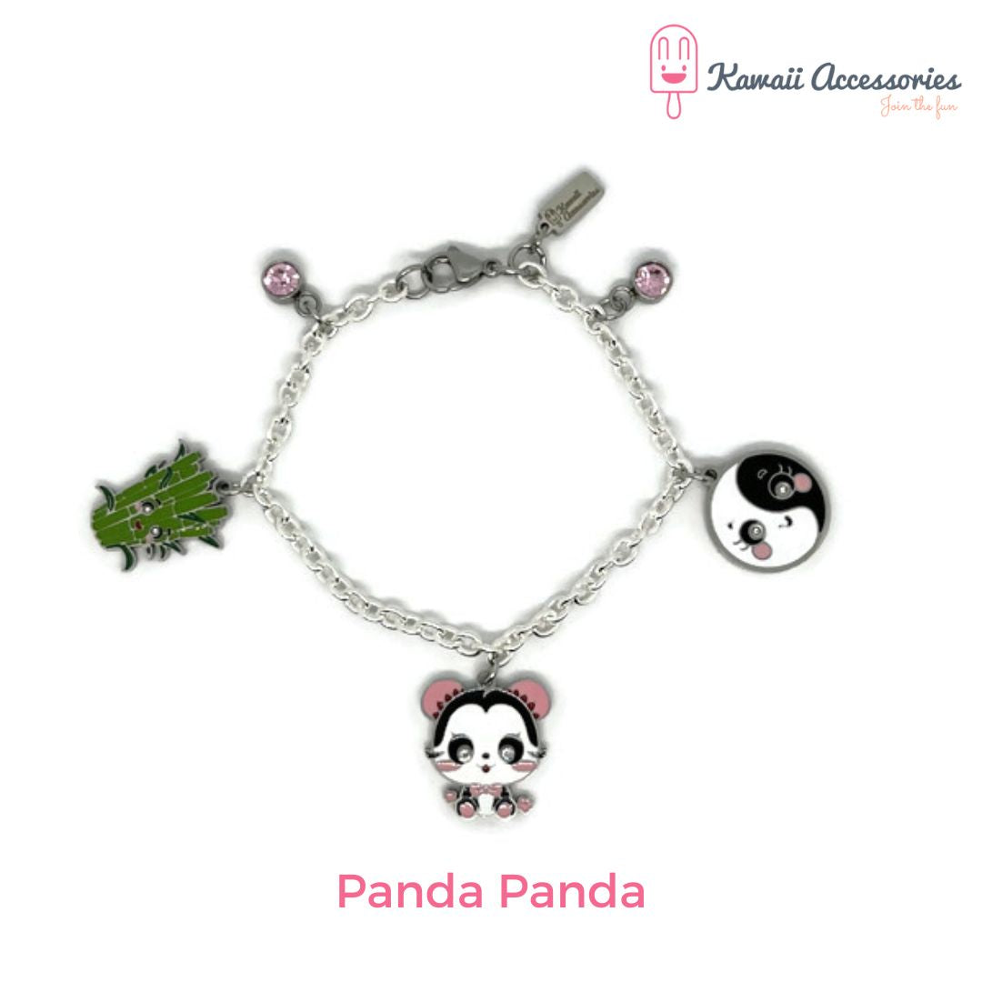 Bedelarmband - verzilverd met RVS bedels - Kawaii thema's