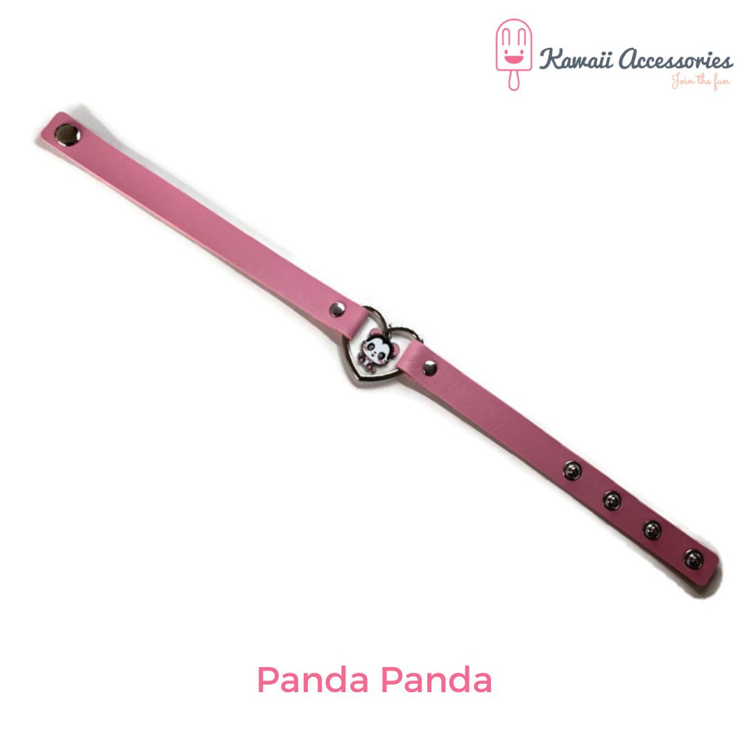 Choker - leer met RVS bedel - Kawaii style