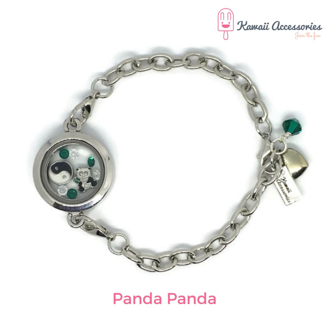 Medaillon armband - locket gevuld met floating charms - Kawaii thema's