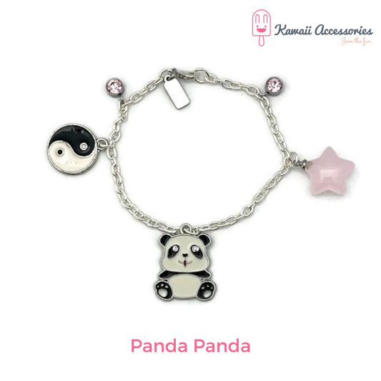 Bedelarmband - verzilverd met RVS bedels - Kawaii thema's