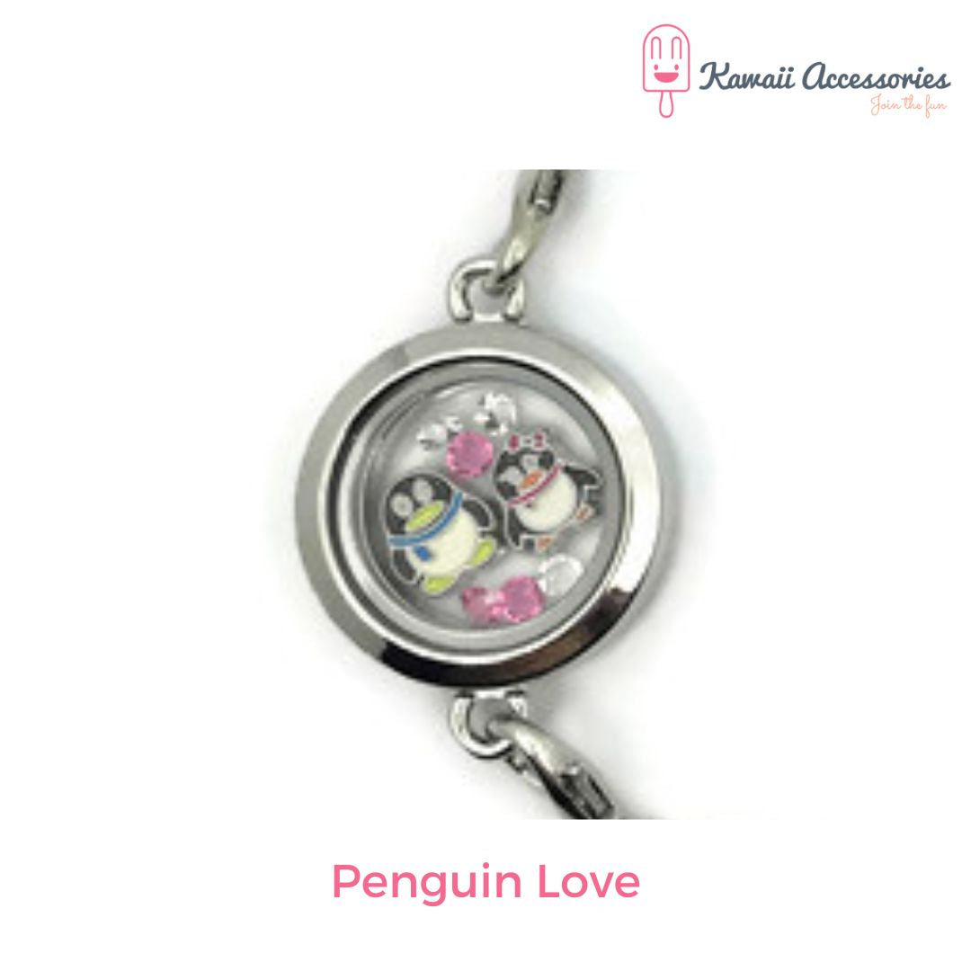 Medaillon armband - locket gevuld met floating charms - Kawaii thema's