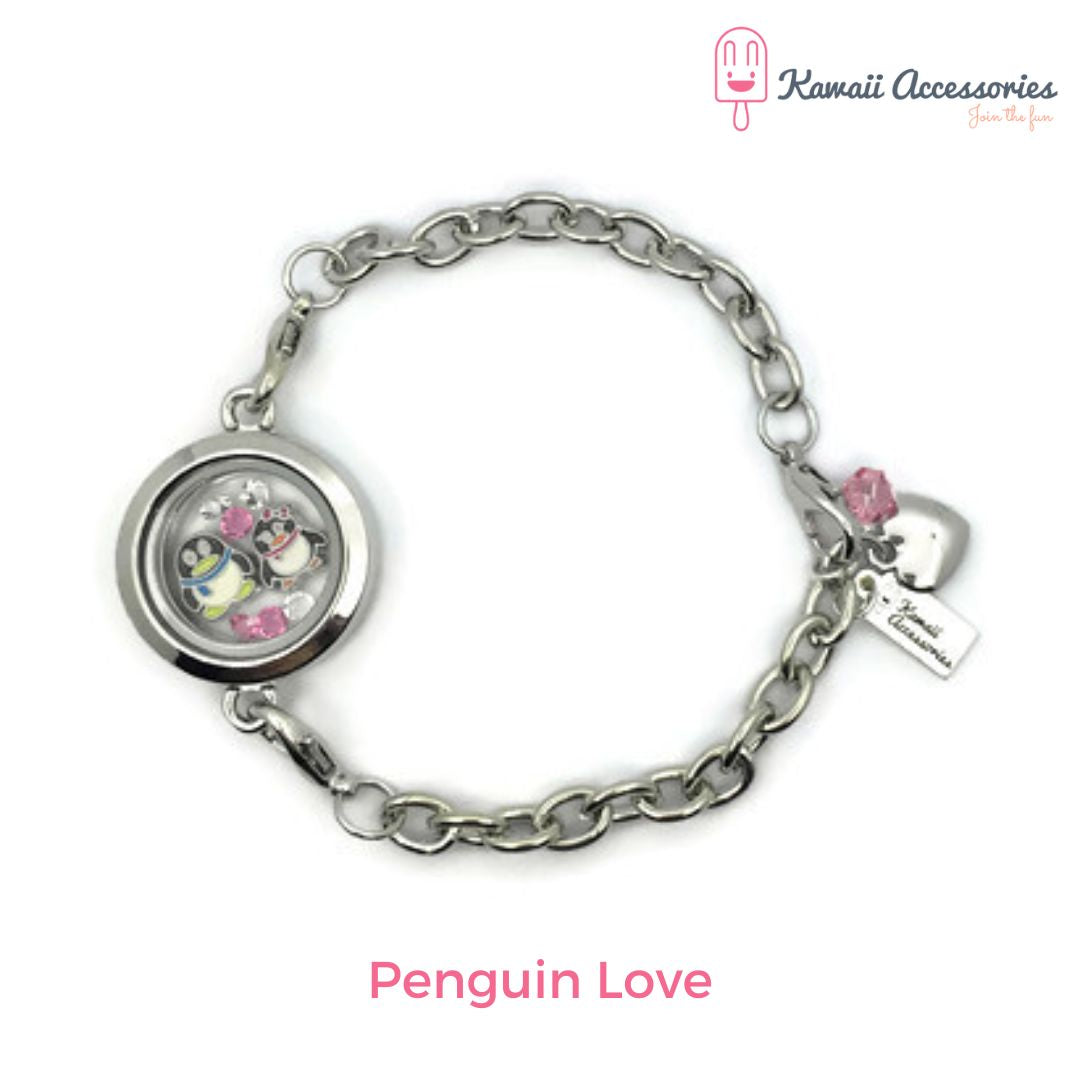 Medaillon armband - locket gevuld met floating charms - Kawaii thema's