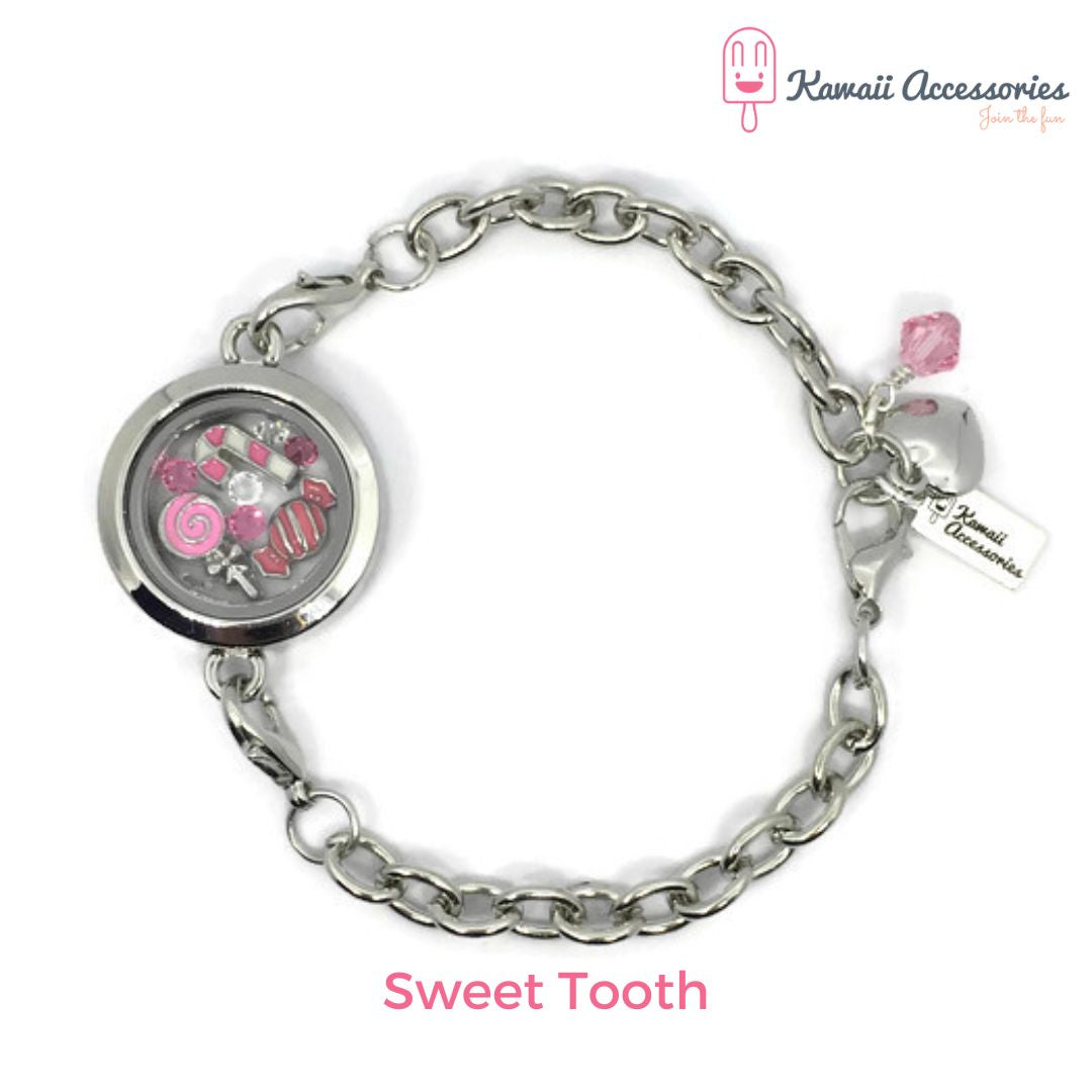 Medaillon armband - locket gevuld met floating charms - Kawaii thema's