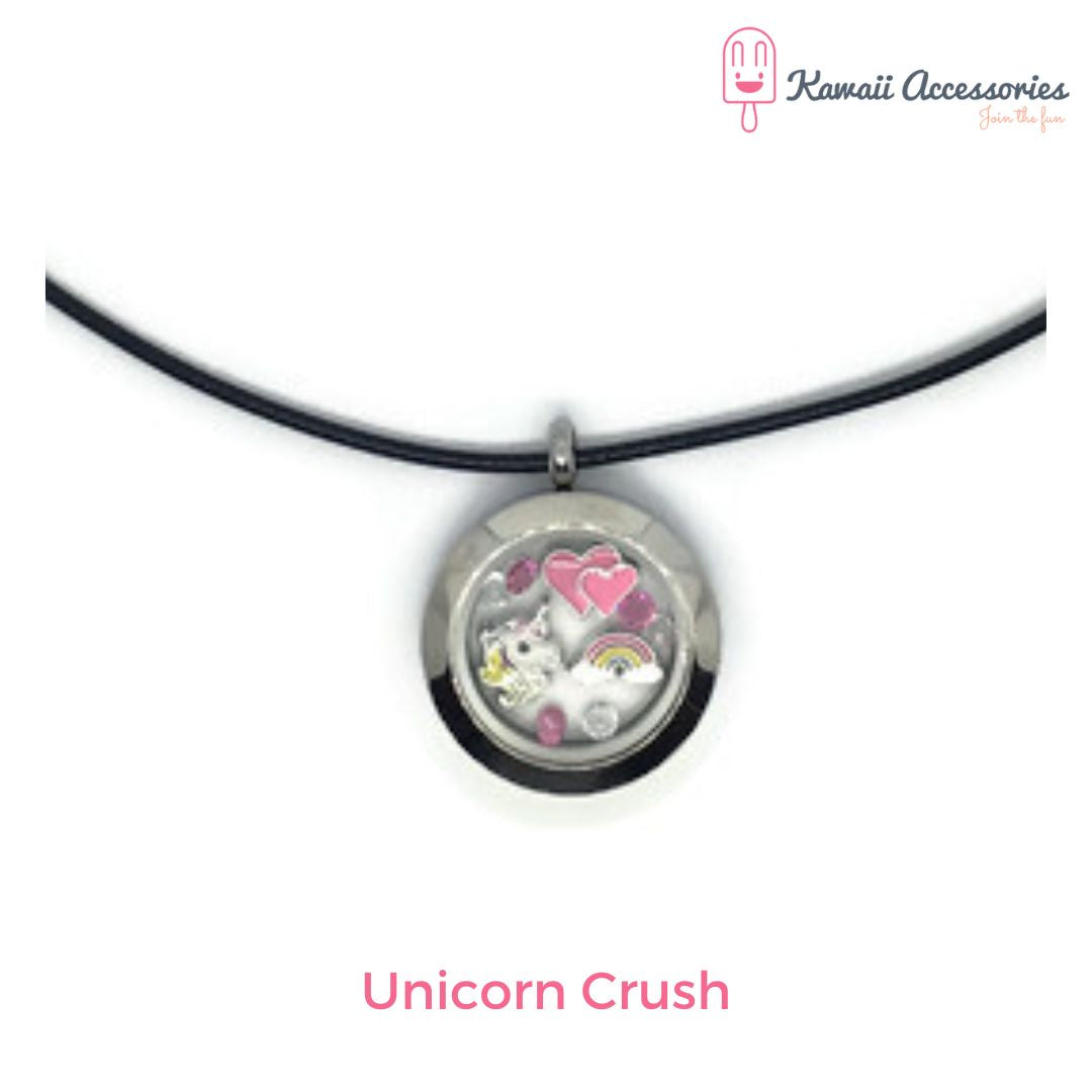 Medaillon ketting - locket gevuld met floating charms - Kawaii thema's
