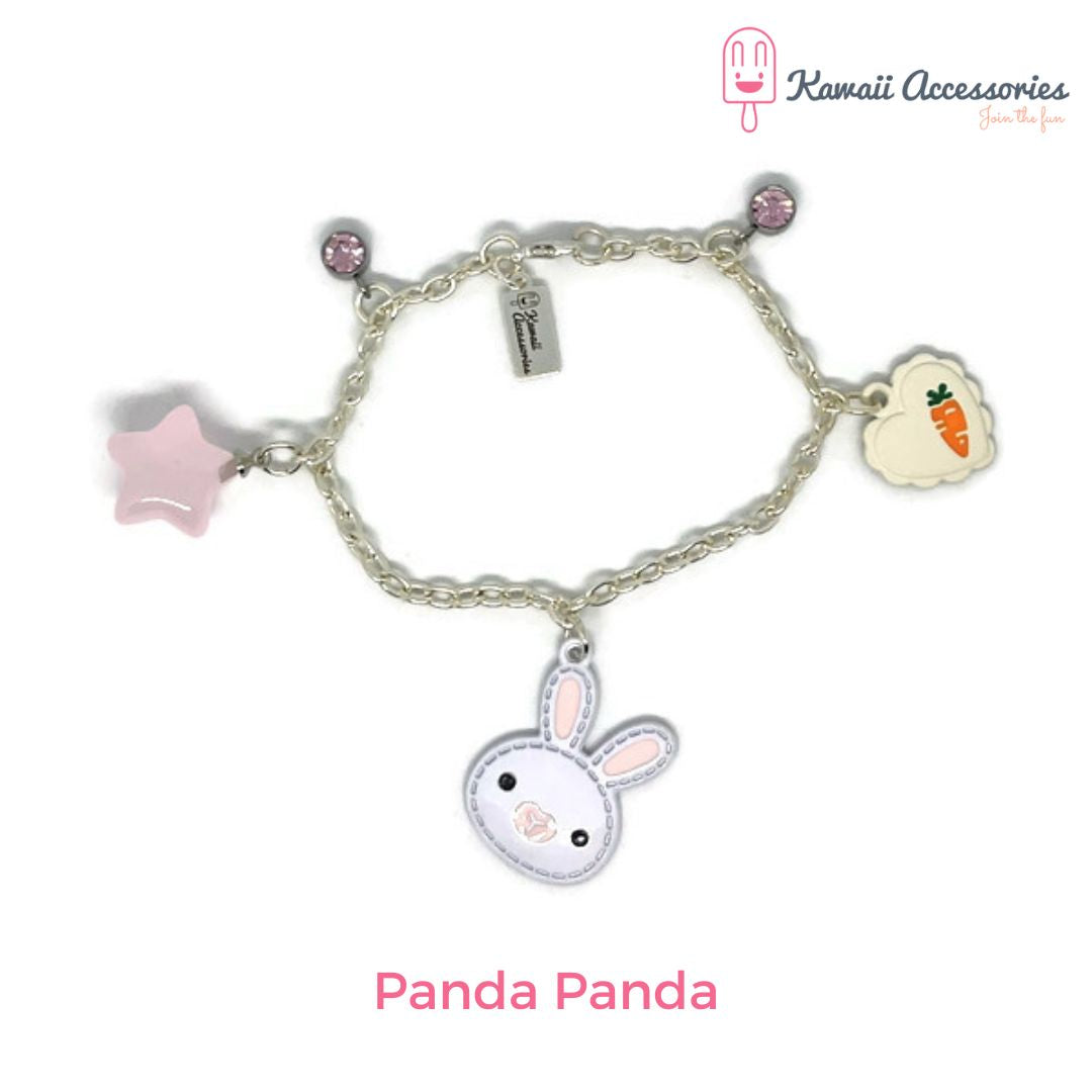 Bedelarmband - verzilverd met RVS bedels - Kawaii thema's