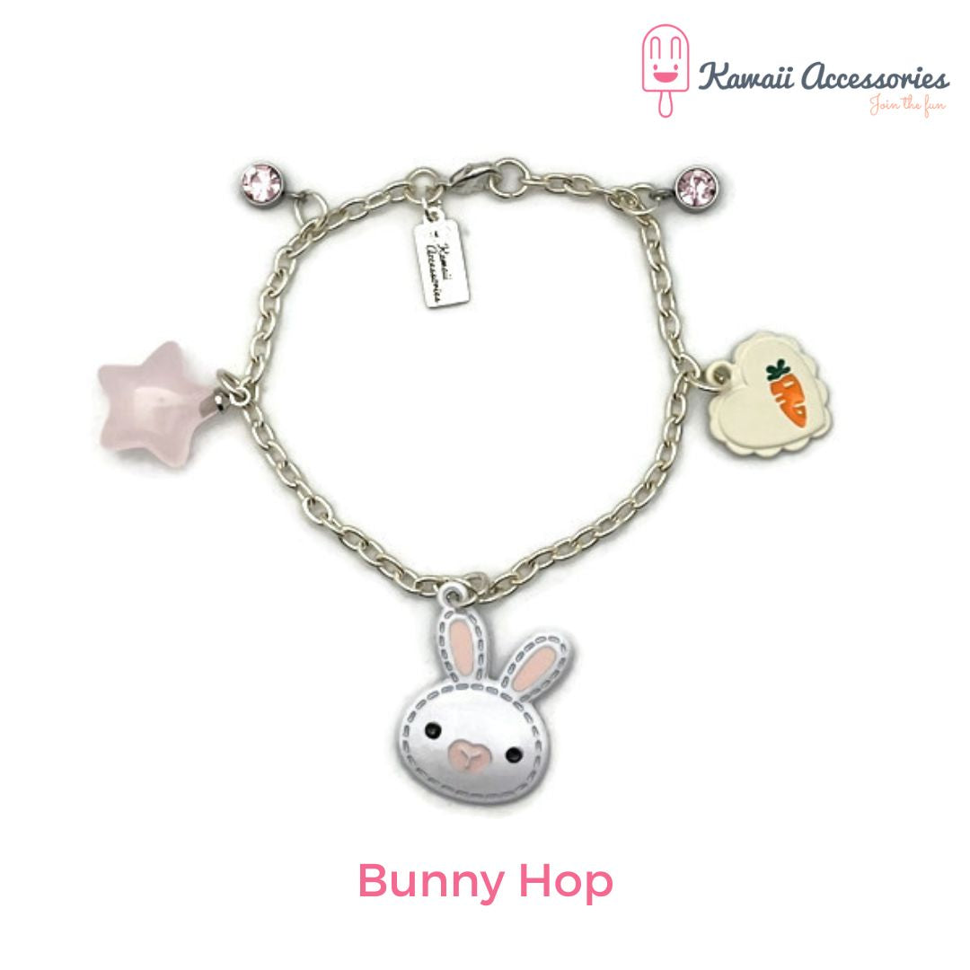 Bedelarmband - verzilverd met RVS bedels - Kawaii thema's