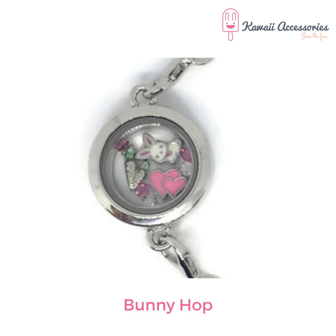Medaillon armband - locket gevuld met floating charms - Kawaii thema's