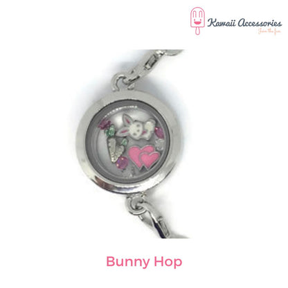 Medaillon armband - locket gevuld met floating charms - Kawaii thema's