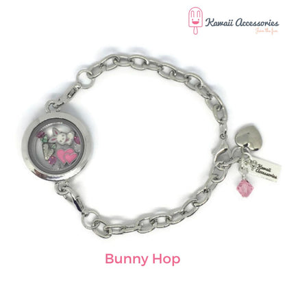 Medaillon armband - locket gevuld met floating charms - Kawaii thema's