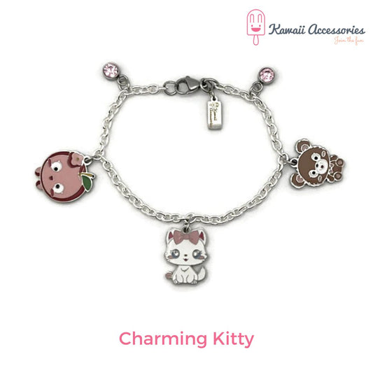 Bedelarmband - verzilverd met RVS bedels - Kawaii thema's