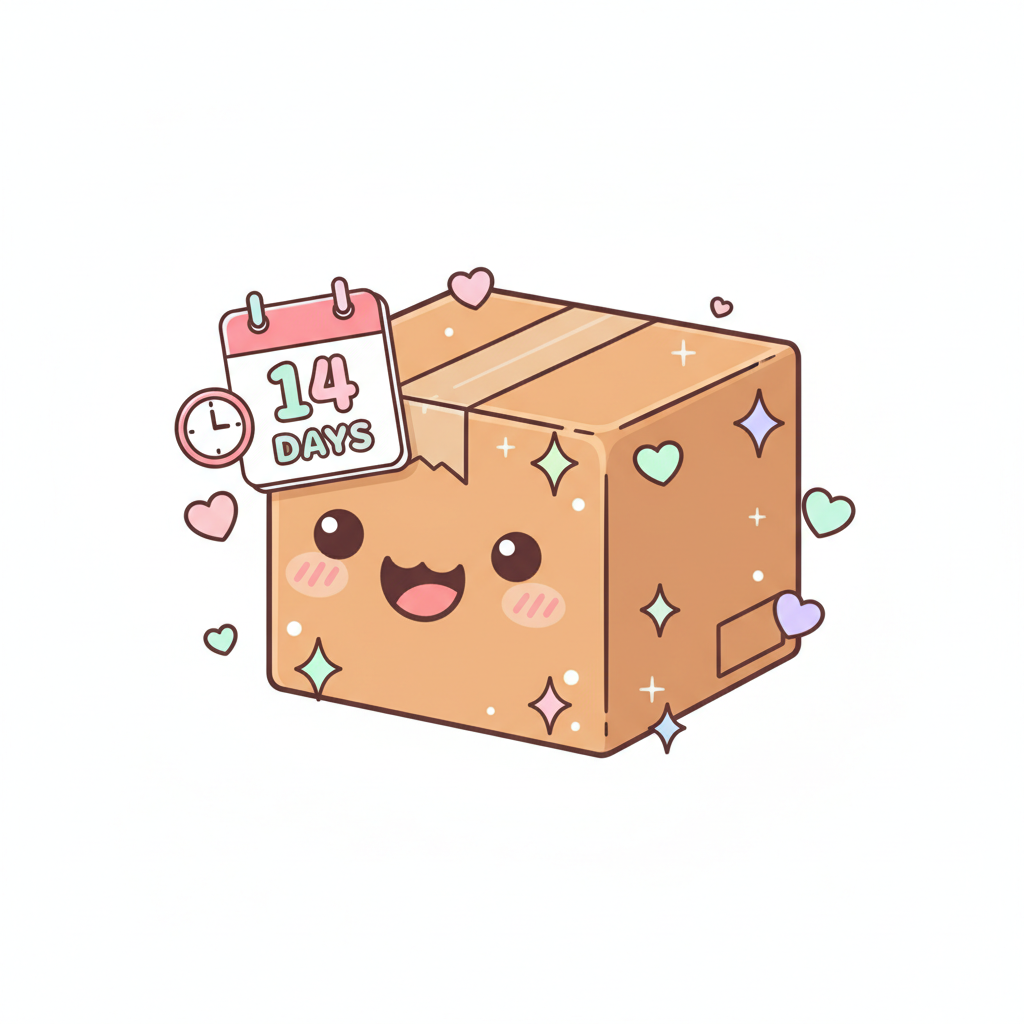 een klein icoontje voor binnen 14 dagen retour in kawaii style met witte achtergrond