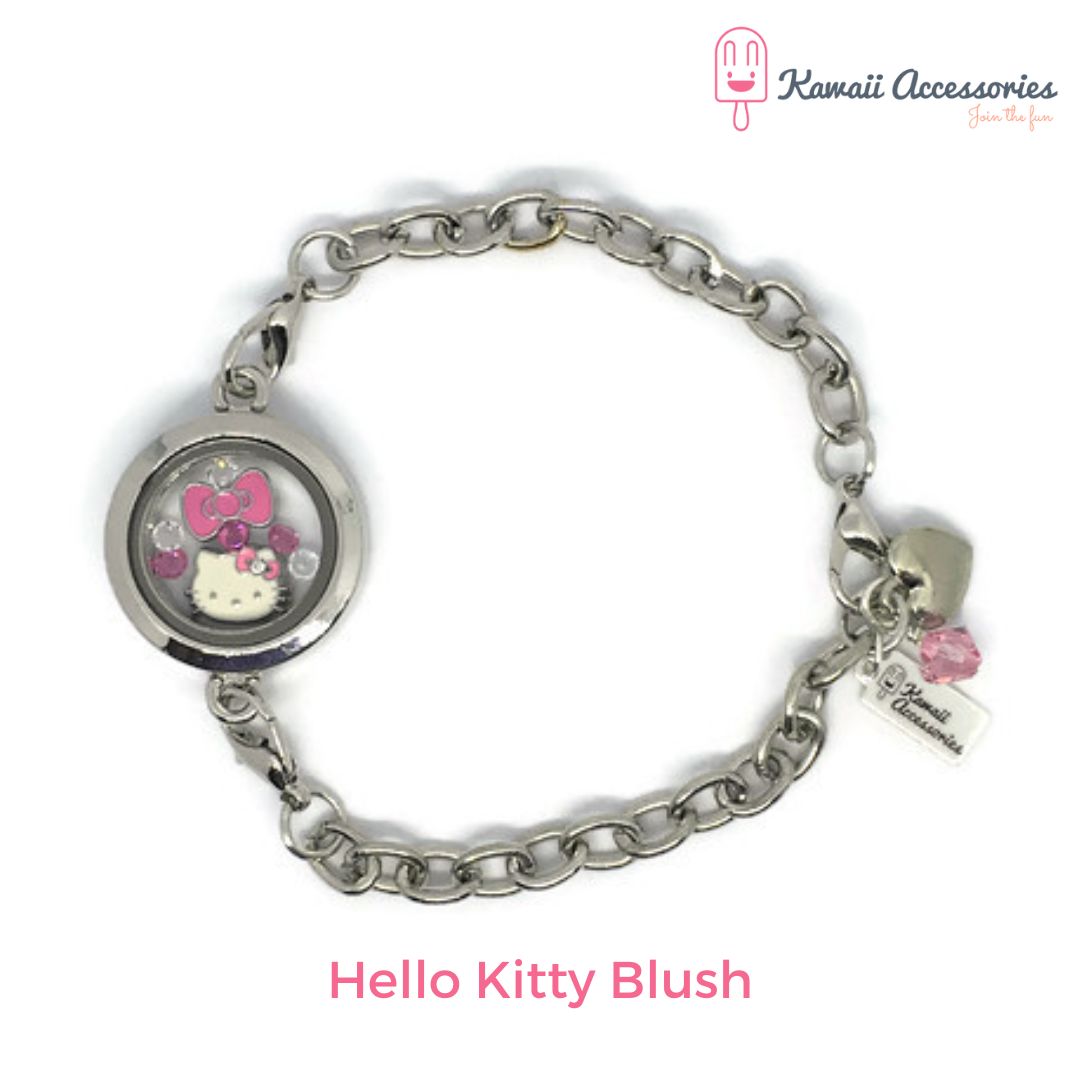Medaillon armband - locket gevuld met floating charms - Kawaii thema's