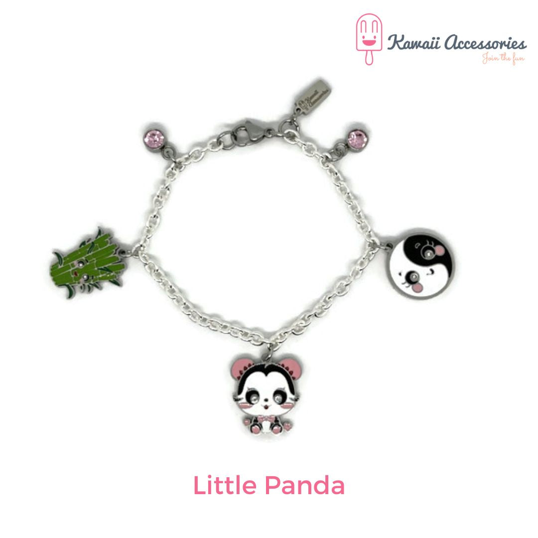 Bedelarmband - verzilverd met RVS bedels - Kawaii thema's