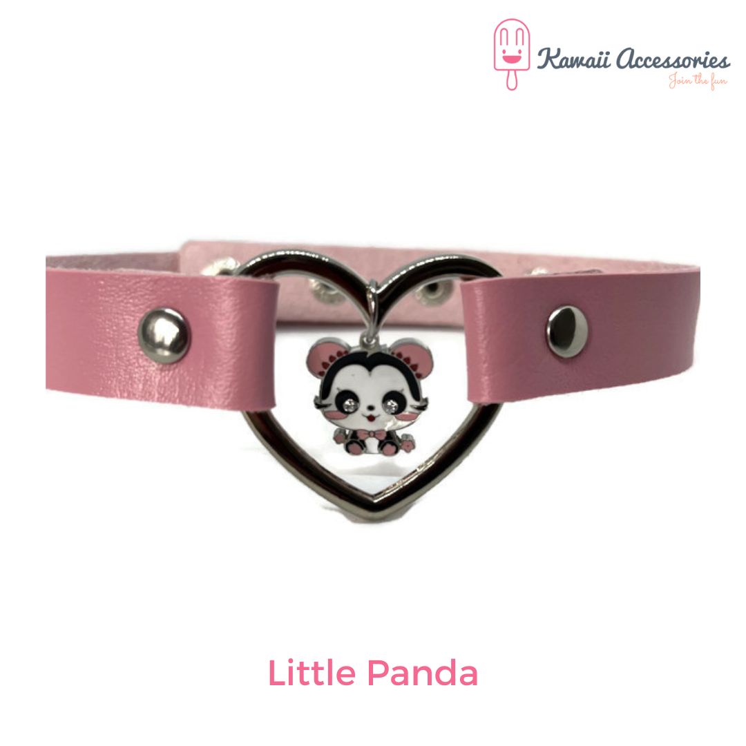 Choker - leer met RVS bedel - Kawaii style