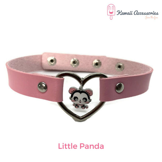 Choker - leer met RVS bedel - Kawaii style