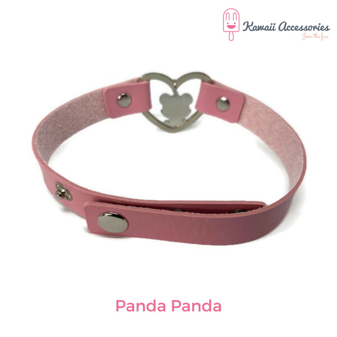 Choker - leer met RVS bedel - Kawaii style