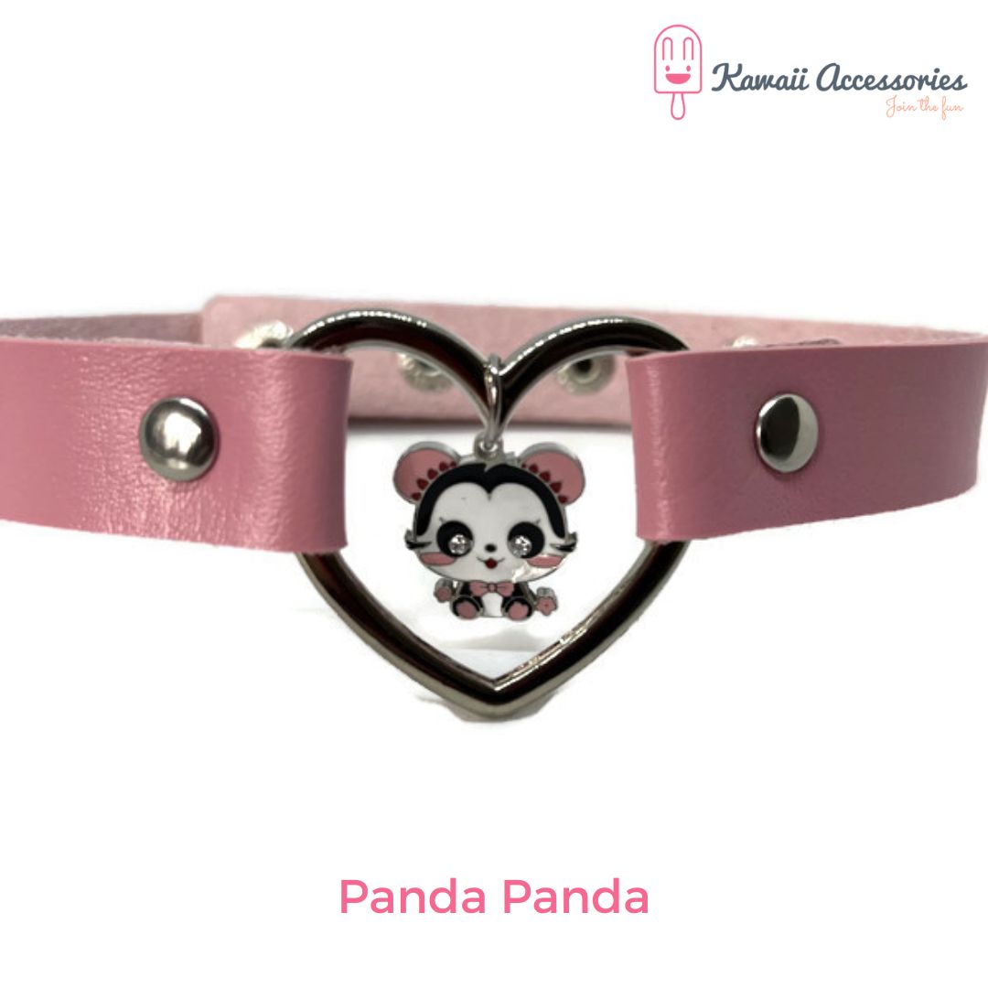 Choker - leer met RVS bedel - Kawaii style