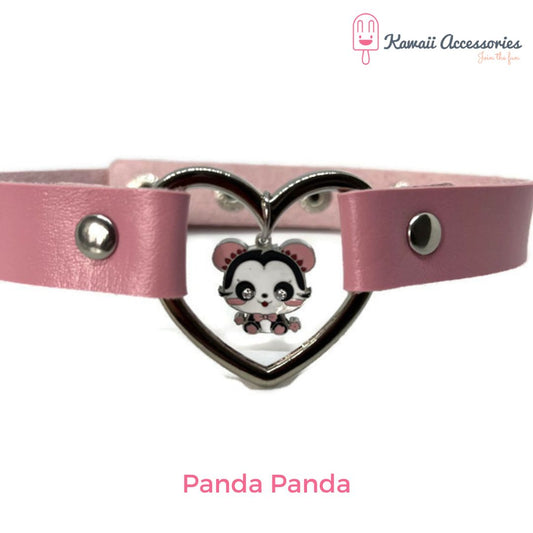 Choker - leer met RVS bedel - Kawaii style