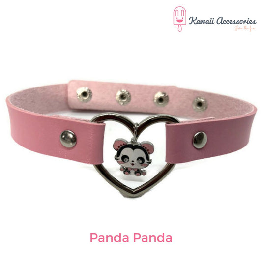 Choker - leer met RVS bedel - Kawaii style