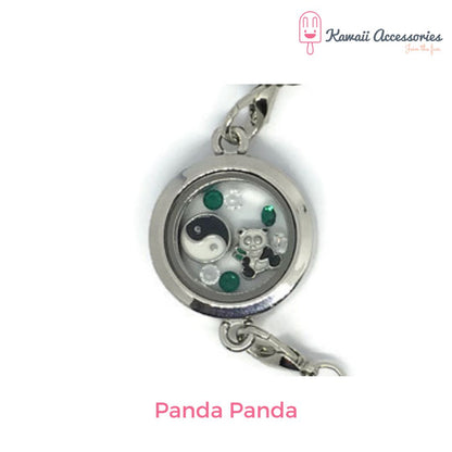 Medaillon armband - locket gevuld met floating charms - Kawaii thema's