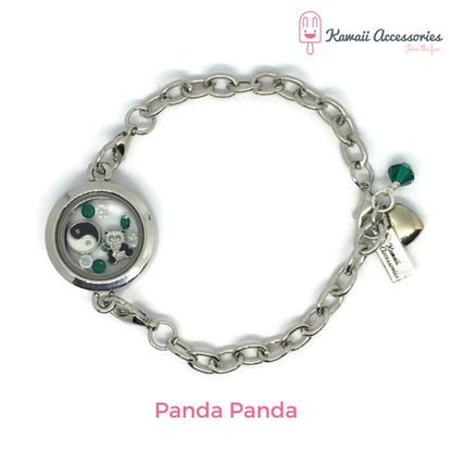 Medaillon armband - locket gevuld met floating charms - Kawaii thema's