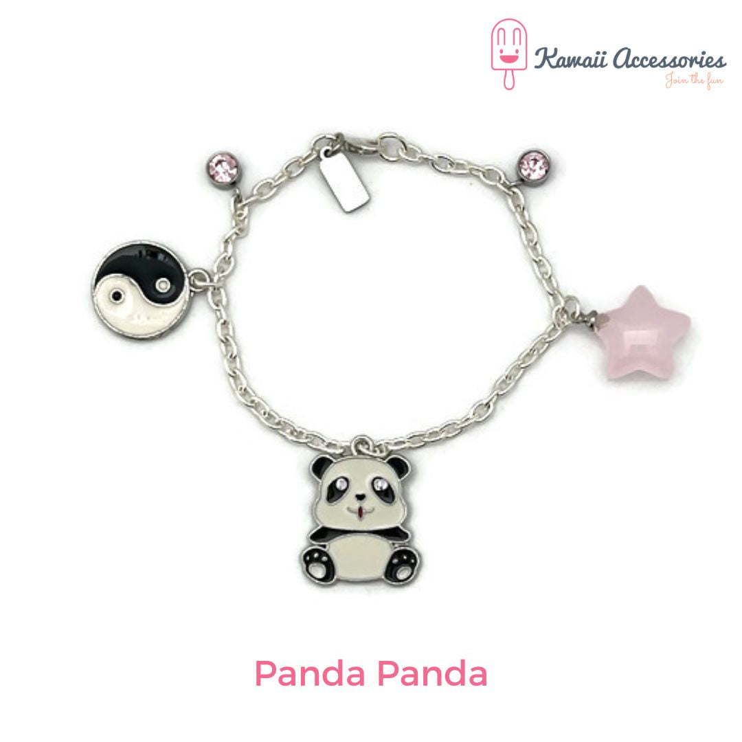 Bedelarmband - verzilverd met RVS bedels - Kawaii thema's