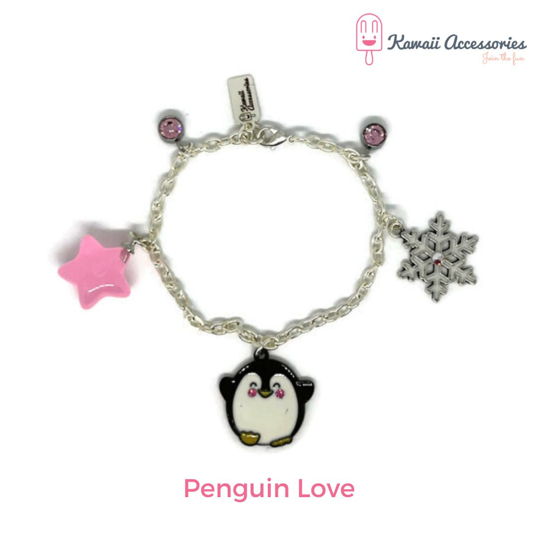 Bedelarmband - verzilverd met RVS bedels - Kawaii thema's