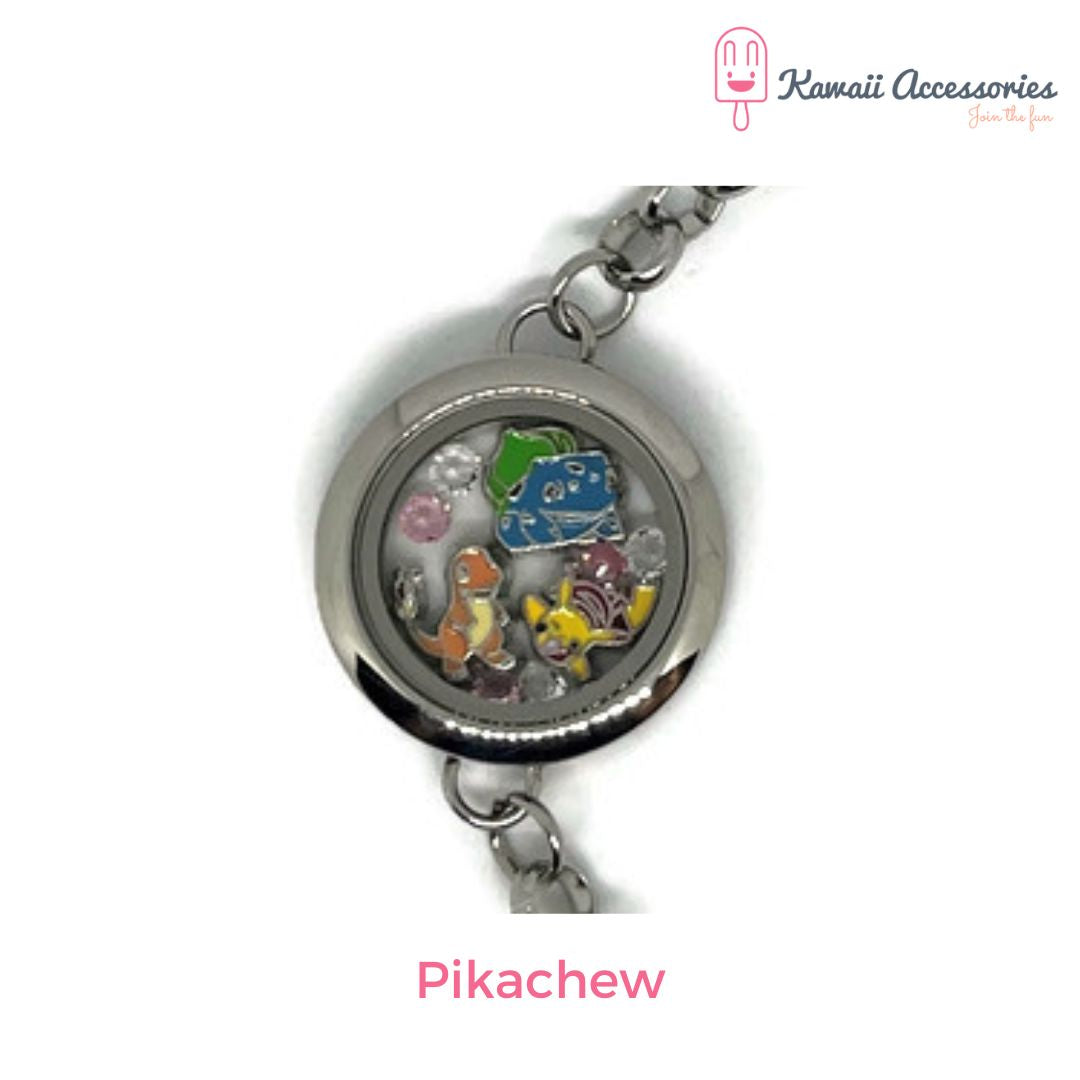 Medaillon armband - locket gevuld met floating charms - Kawaii thema's