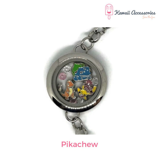 Medaillon armband - locket gevuld met floating charms - Kawaii thema's