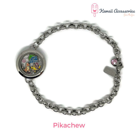 Medaillon armband - locket gevuld met floating charms - Kawaii thema's