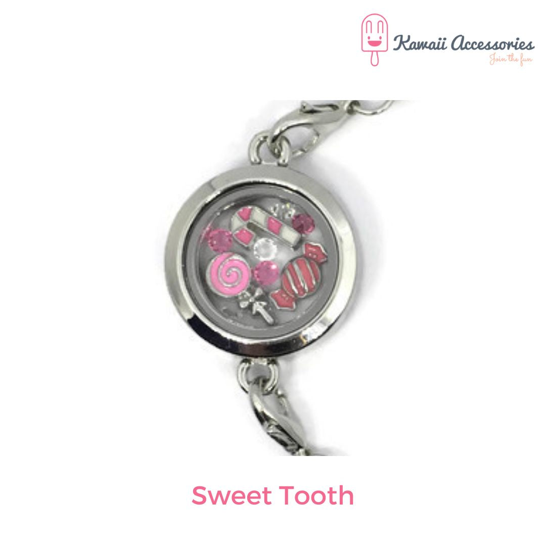 Medaillon armband - locket gevuld met floating charms - Kawaii thema's