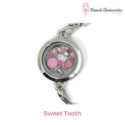 Medaillon armband - locket gevuld met floating charms - Kawaii thema's