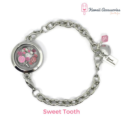 Medaillon armband - locket gevuld met floating charms - Kawaii thema's