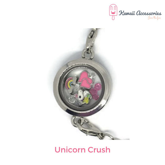 Medaillon armband - locket gevuld met floating charms - Kawaii thema's