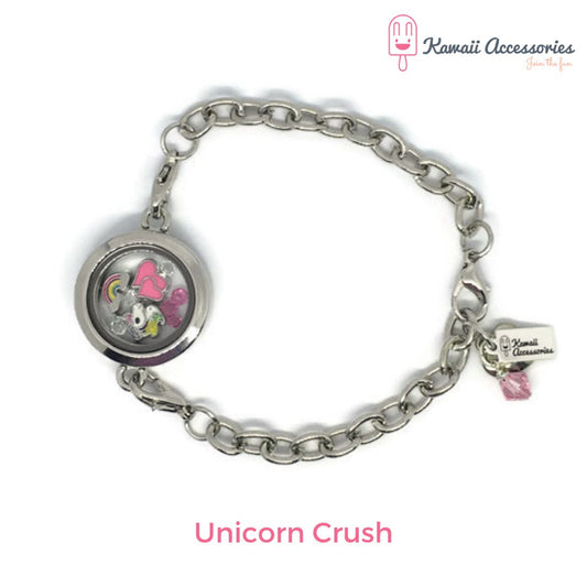 Medaillon armband - locket gevuld met floating charms - Kawaii thema's